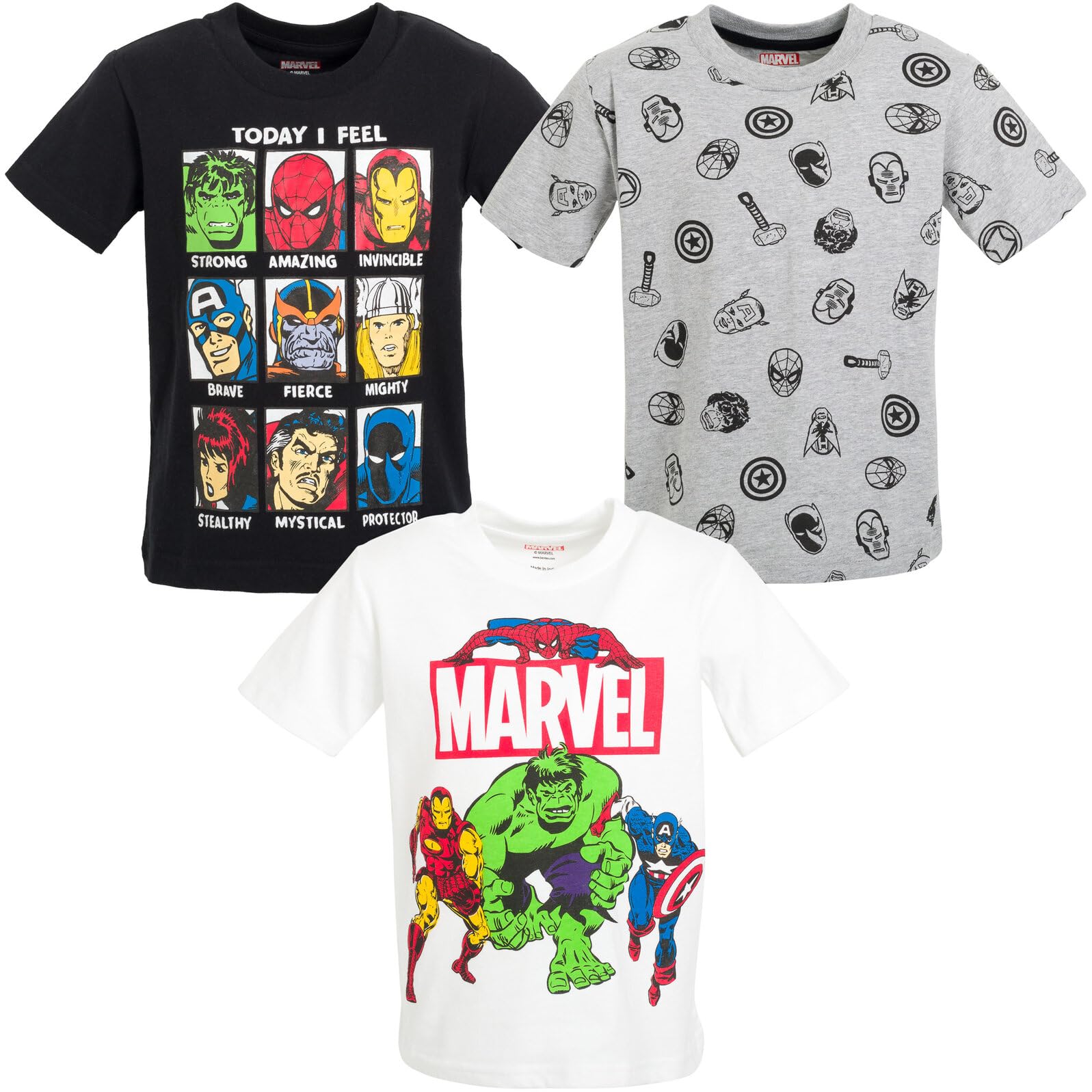 Marvel Avengers Spider-Man Iron Man Thor 3 Pack T-Shirts Toddler to Big Kid